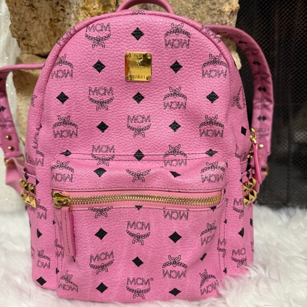 MCM Pink Visetos Mini Backpack Gold Hardware Authentic